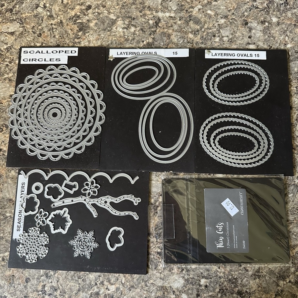 Stampin Up Seasonal Layers Ovals Scalloped Circles Heart Framelit Dies Metal
